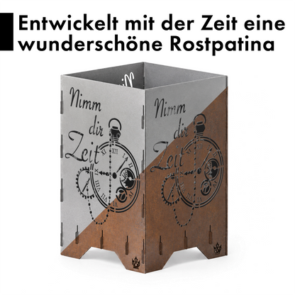 Feuertonne "Nimm dir Zeit" in 3 Größen bis 1 m Höhe