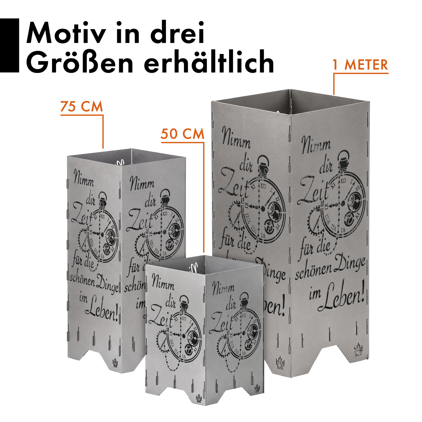 Feuertonne "Nimm dir Zeit" in 3 Größen bis 1 m Höhe