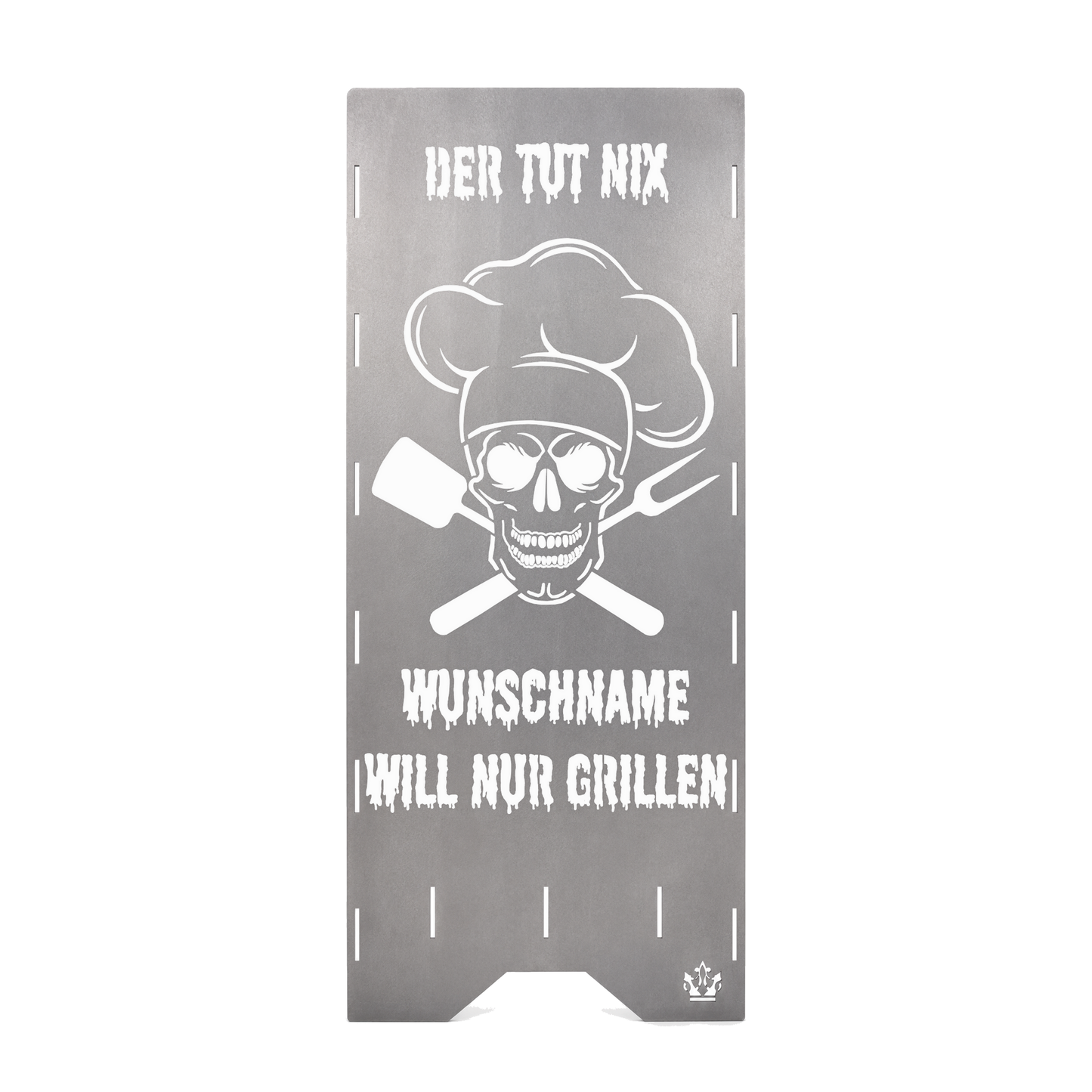 Personalisierte Feuertonne "Der tut nix, der will nur grillen" mit Wunschname in 2 Größen bis 1 m Höhe