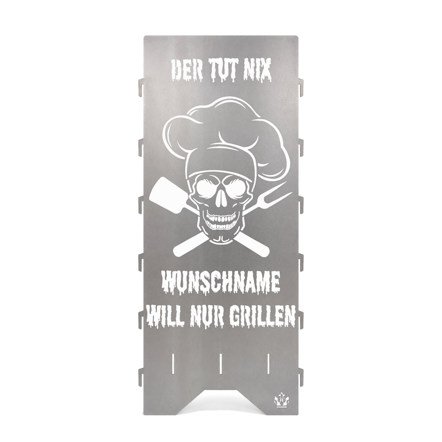 Personalisierte Feuertonne "Der tut nix, der will nur grillen" mit Wunschname in 2 Größen bis 1 m Höhe