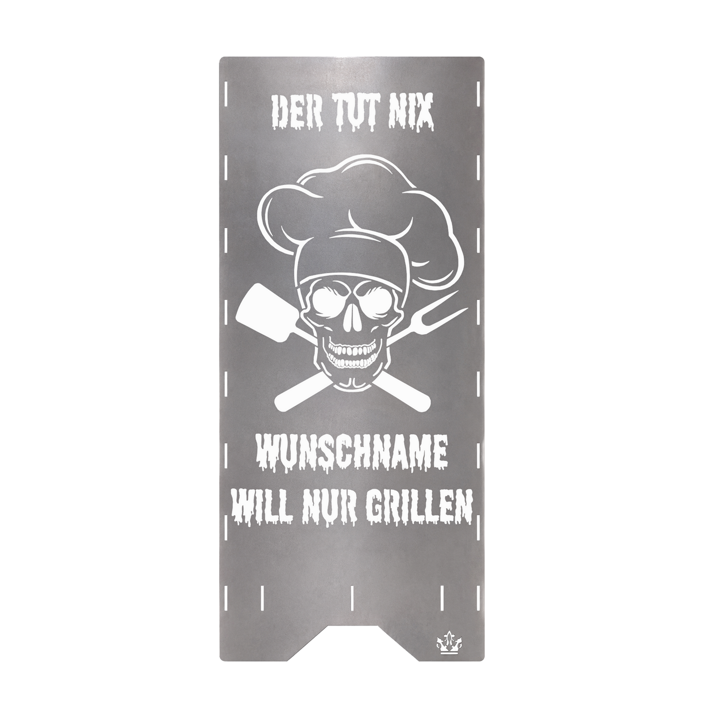 Personalisierte Feuertonne "Der tut nix, der will nur grillen" mit Wunschname in 2 Größen bis 1 m Höhe