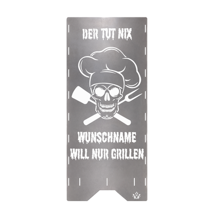 Personalisierte Feuertonne "Der tut nix, der will nur grillen" mit Wunschname in 2 Größen bis 1 m Höhe