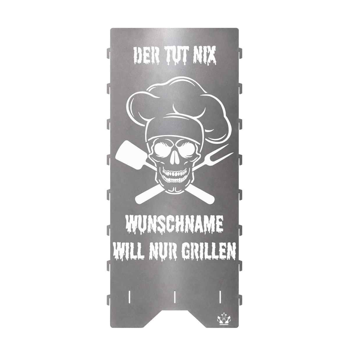 Personalisierte Feuertonne "Der tut nix, der will nur grillen" mit Wunschname in 2 Größen bis 1 m Höhe