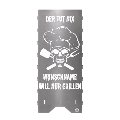 Personalisierte Feuertonne "Der tut nix, der will nur grillen" mit Wunschname in 2 Größen bis 1 m Höhe