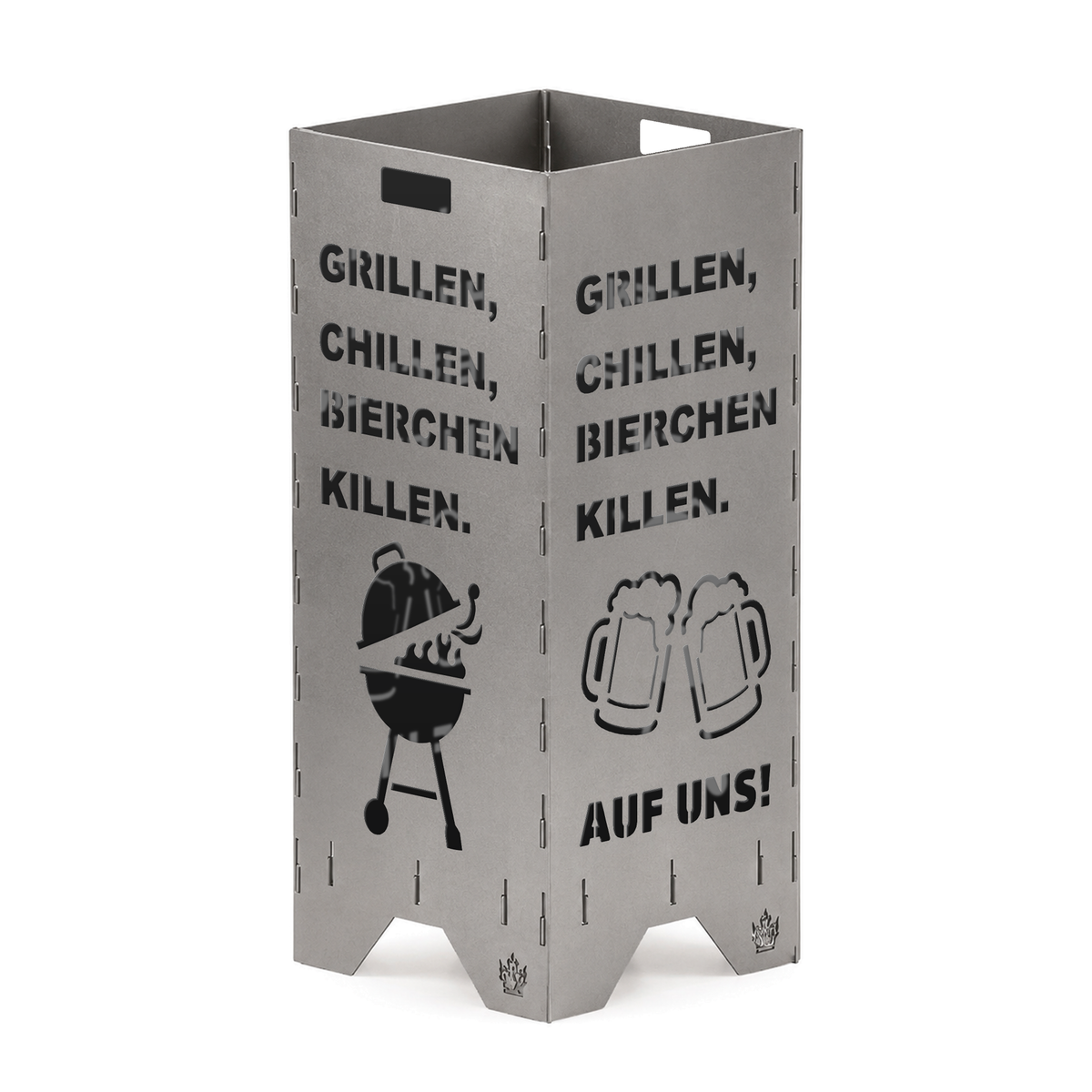 Feuertonne "Grillen, chillen" in 3 Größen bis 1 m Höhe