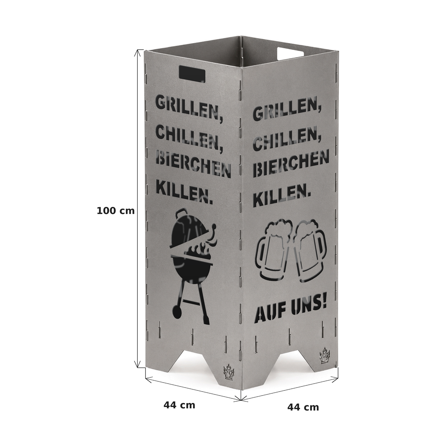 Feuertonne "Grillen, chillen" in 3 Größen bis 1 m Höhe