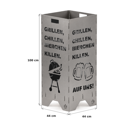 Feuertonne "Grillen, chillen" in 3 Größen bis 1 m Höhe