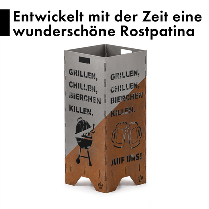 Feuertonne "Grillen, chillen" in 3 Größen bis 1 m Höhe