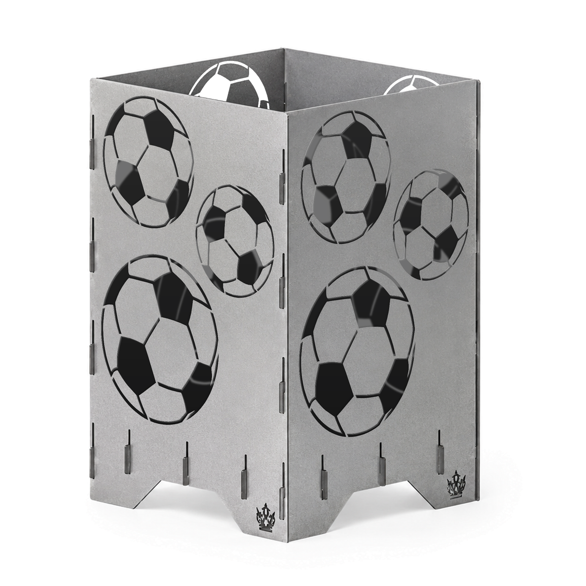 Feuertonne Fußball 50 cm aus Stahl mit Fußbällen rundum