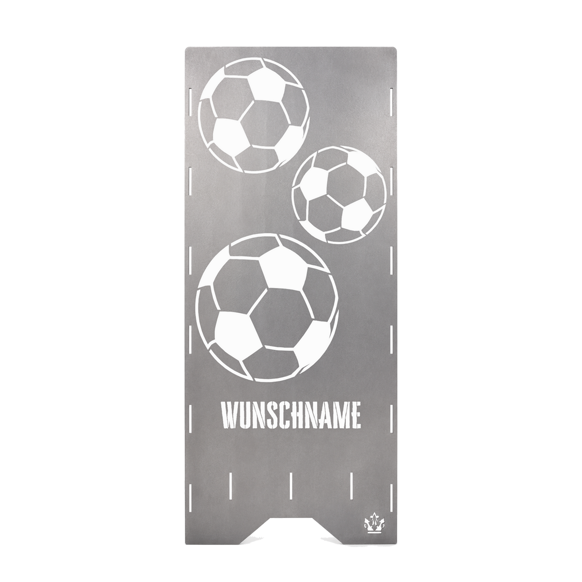 Seitenteil der Feuertonne Fußball 75 cm mit Fußbällen und Wunschname