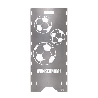 Seitenteil der Feuertonne Fußball 1 m mit Fußbällen und Wunschname