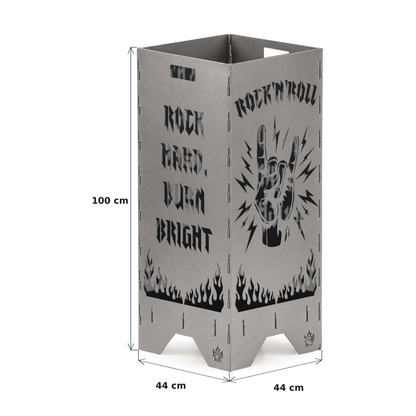 Maße der Feuertonne Rock 'n' Roll 1 m: 100 cm hoch, Grundfläche 44 x 44 cm