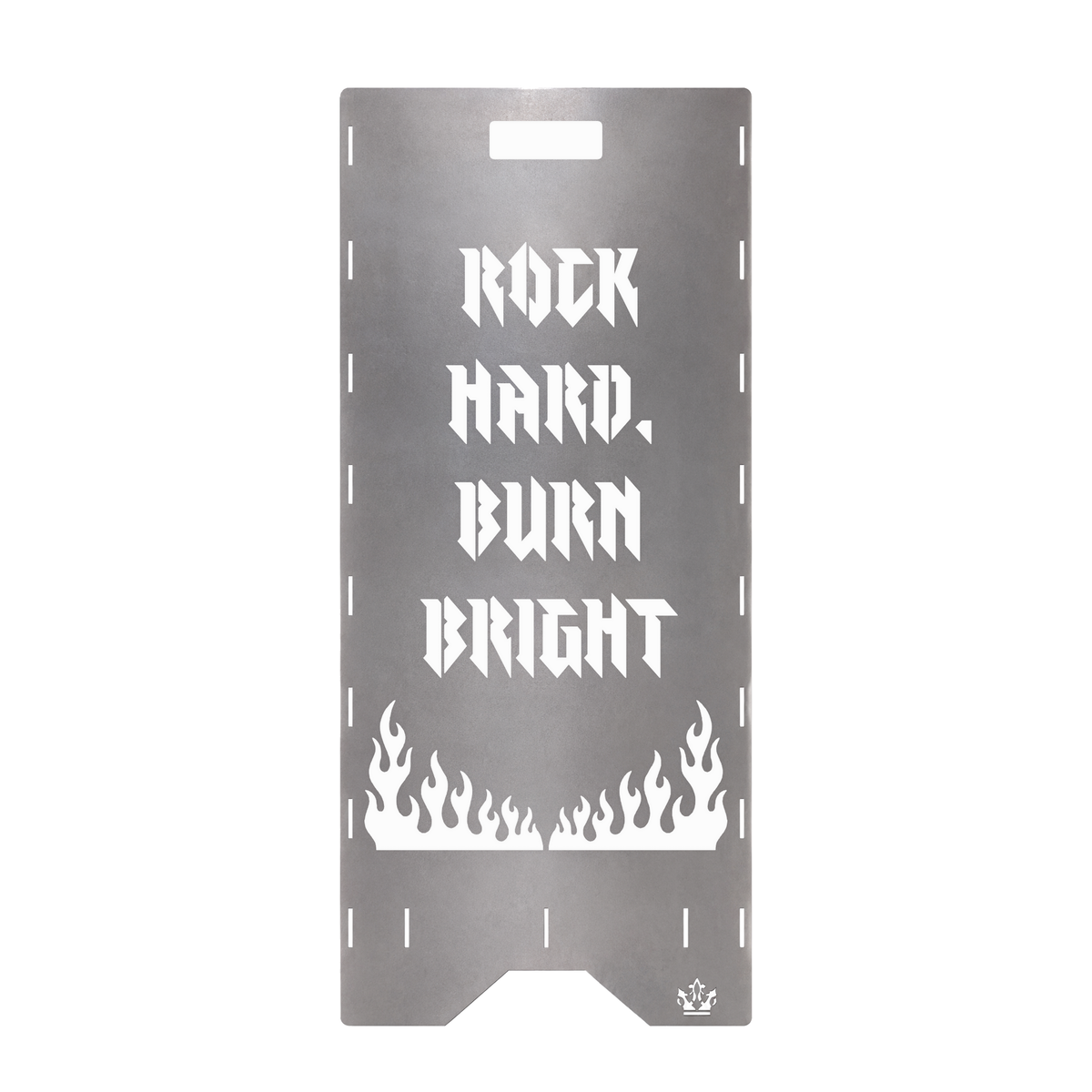 Seitenteil der Feuertonne Rock 'n' Roll 1 m mit Spruch Rock hard, burn bright und Flammen