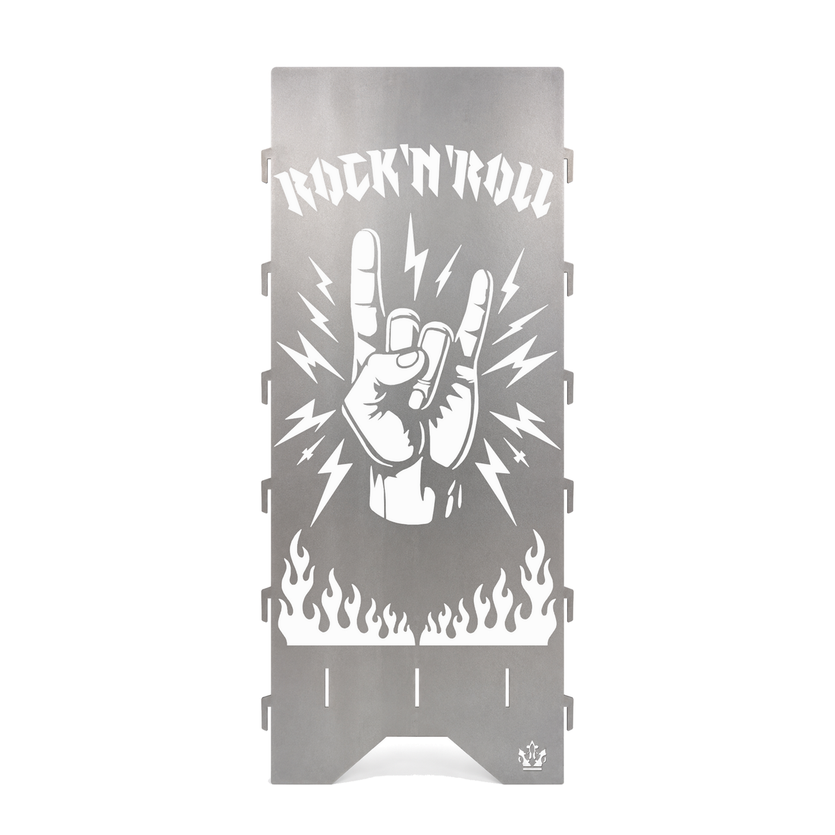Seitenteil der Feuertonne Rock 'n' Roll 75 cm mit Rock 'n' Roll Hand, Blitzen und Flammen