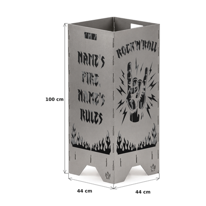 Maße der Feuertonne Rock 'n' Roll 1 m: 100 cm hoch, Grundfläche 44 x 44 cm