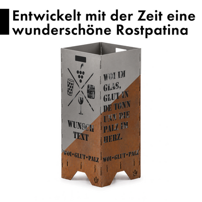 Personalisierte Feuertonne "Pfalz Woitonn" mit Wunschtext in 2 Größen bis 1 m Höhe