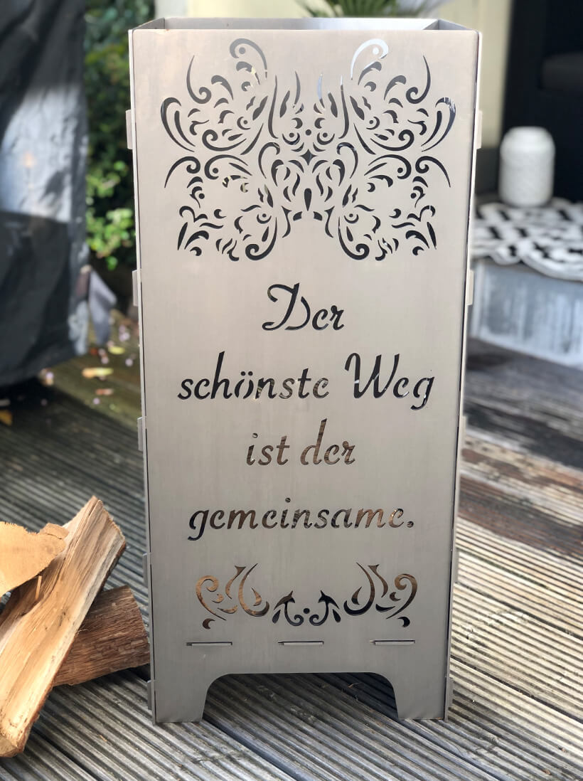 Feuertonne Hochzeit | Edle Optik mit Hochzeitsspruch | Personalisiert