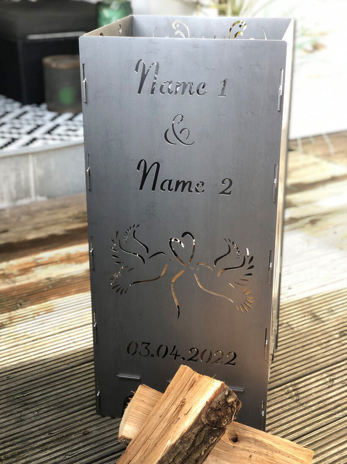 Personalisierte Feuertonne Hochzeit Feuer & Flamme mit Tauben